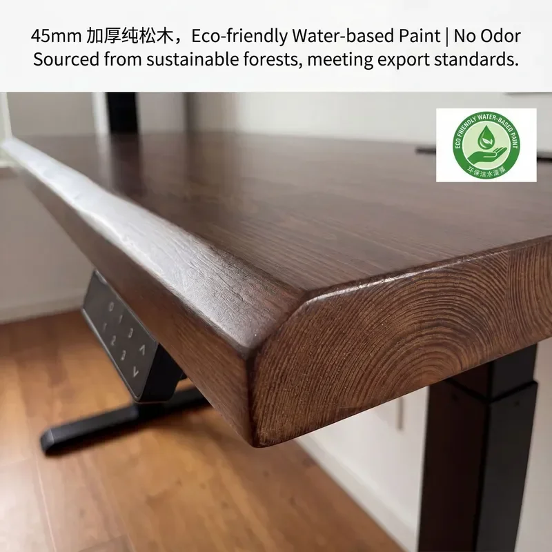 Solid Wood Electric Height Adjustable Desk 45mm Thick Desktop Computer Table for Home Bedroom Smart Standing Gaming
