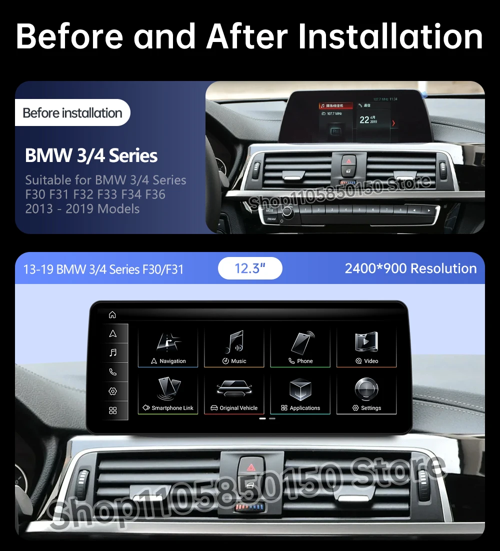 Android 16 Car GPS Carplay Multimedia Player for BMW 3 4 Series F30 F31 F32 F33 F34 F36 2013 2019 NBT EVO System WiFi BT LHD