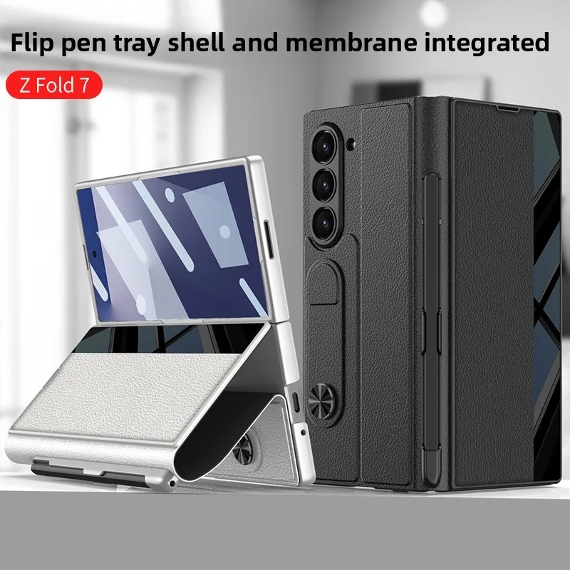 

Leather Bracket Phone Cover for Samsung Galaxy Z Fold 7 Pen Slot Case Protector