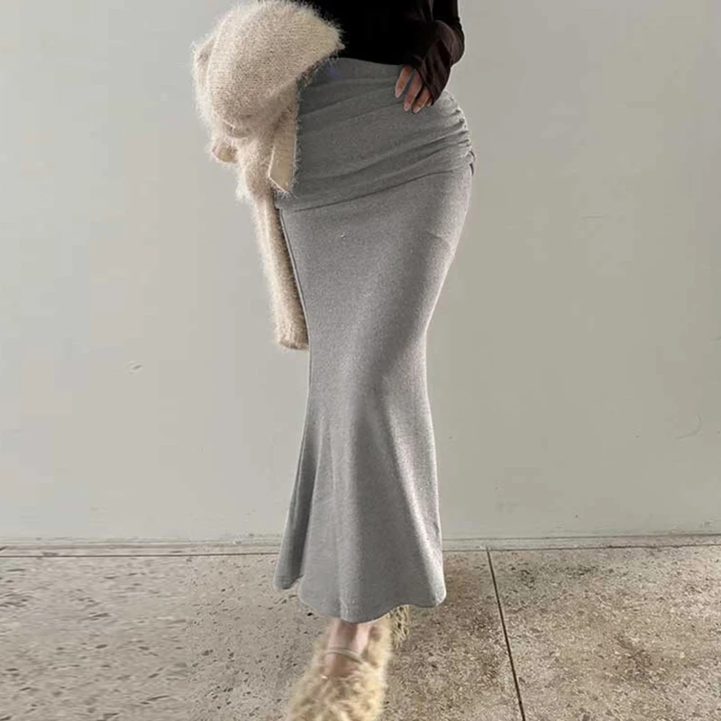 Sexy High Waist Elastic Fish Tail Skirt Fashionable Comfortable New Arrival Daily City Walk Date Casual Commute Polyester Ble...