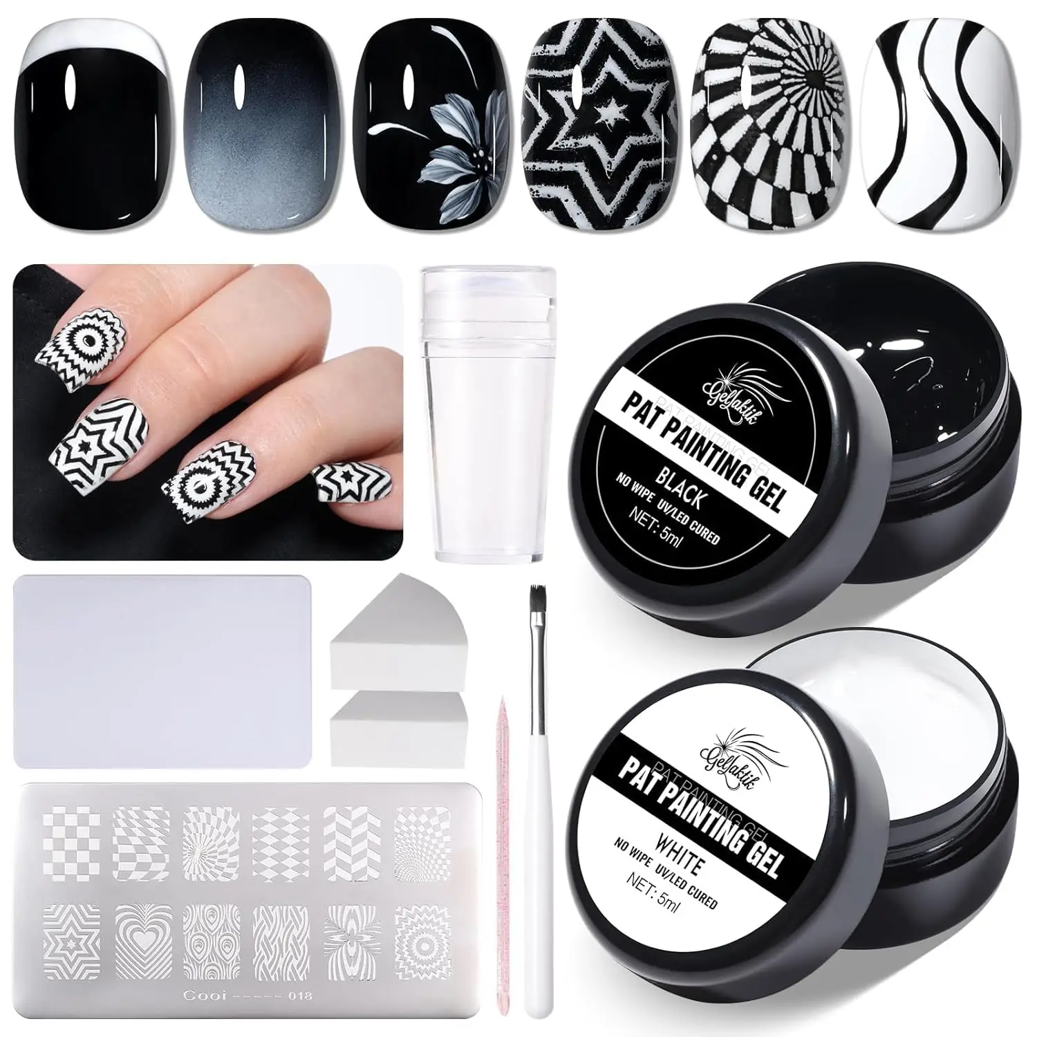 

2Pcs Nail Art Stamping Gel Set - Black & White Ombre Gel Polish for Gradient Nails, Professional French Manicure Kit with