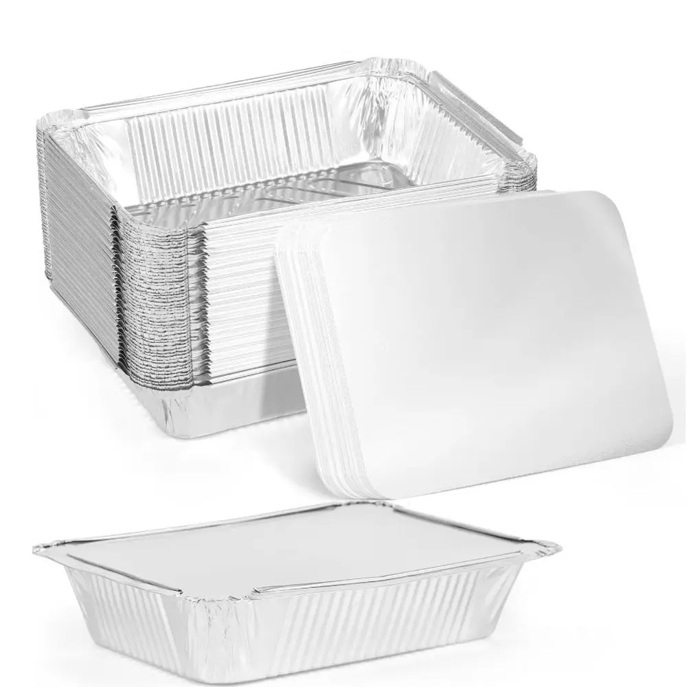10PCS New With Lids Aluminum Foil Trays Square Non-Stick Foil Food Containers Cooking Kitchen Tool Disposable BBQ Bowl Baking