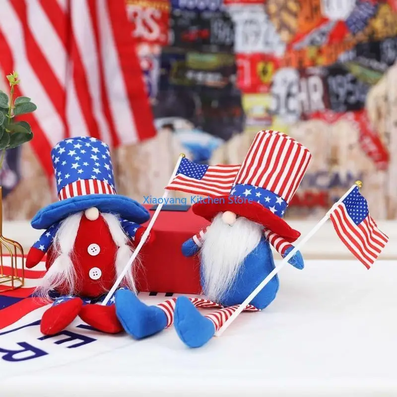 69HC Independence Day Gnome American Flag Patriotic Memorial Day Tomte 4th of July