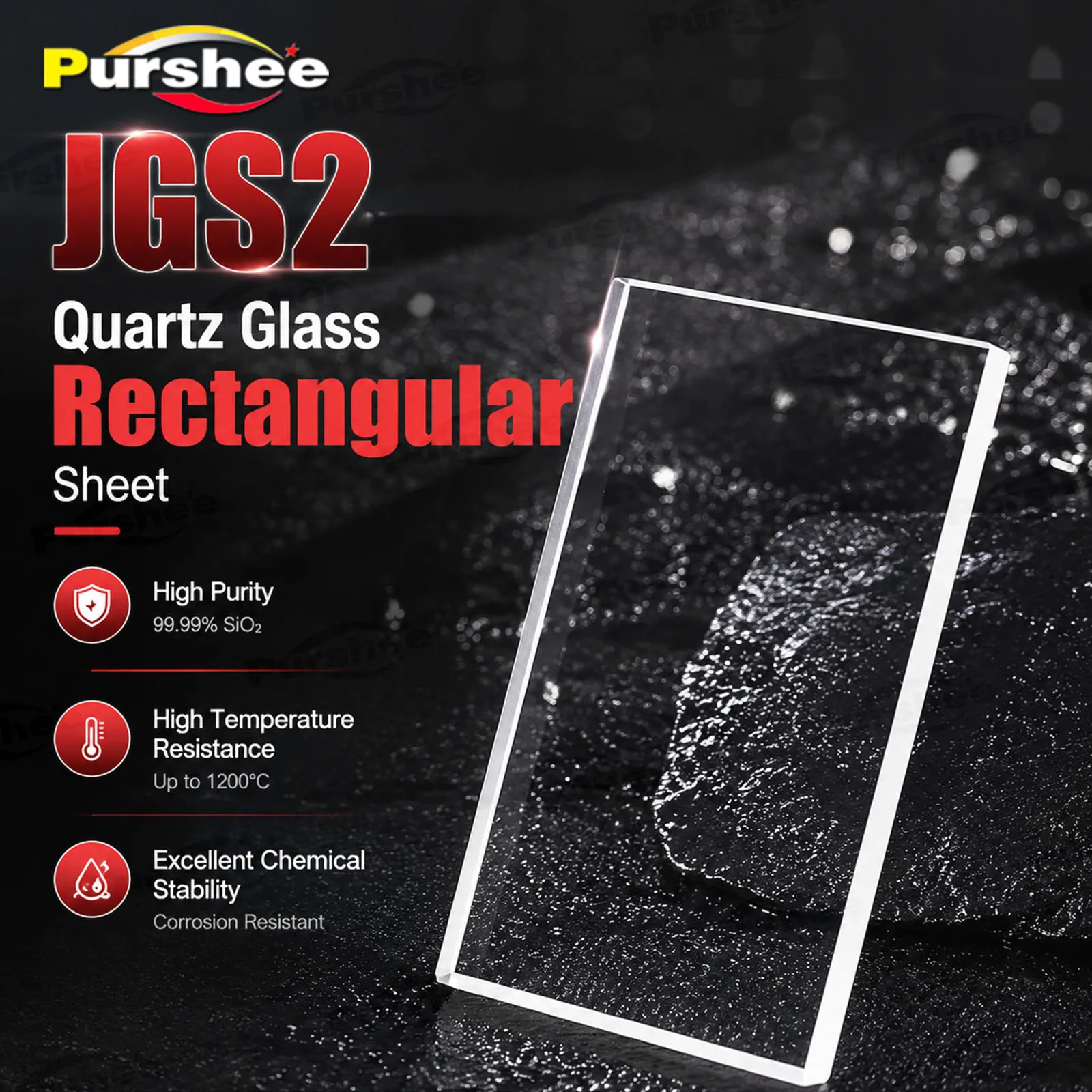 Image of JGS2 Quarzglas Rechteckplatte Labor-Optik-Quarzplatte Mehrfach-Spezifikation Hohe Lichtdurchlässigkeit Hochtemperaturbeständig