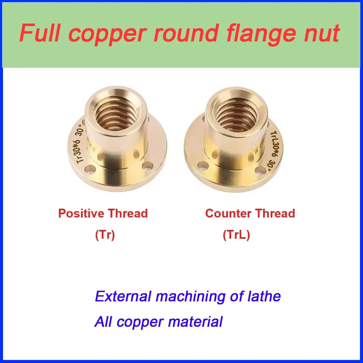 All Copper Round Flange t Trapezoidal Screw Nut Positive Thread Reverse Thread Tr8 Tr10 Tr12 Tr14 Tr16 Tr18 Tr20