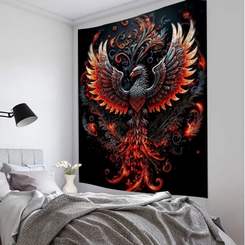 Phoenix Flame Bird Tapestry - Anime Psychedelic Flying into the Sky Wall Decor for Bedroom Office Hippie Style