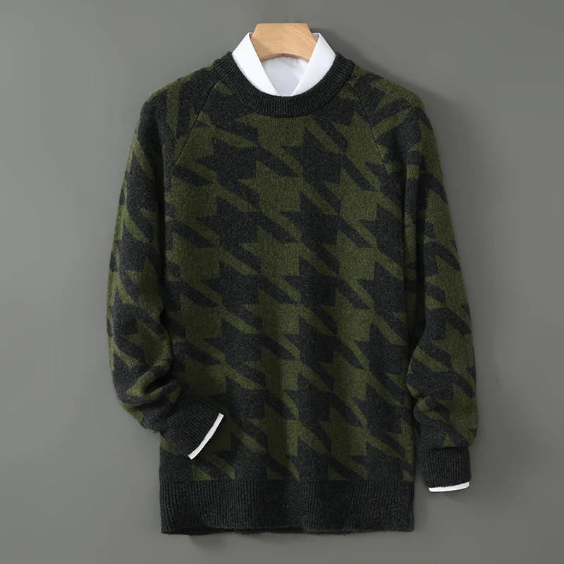 

Свитер из 100% мериносовой шерсти с круглым вырезом и длинными рукавами, модный пуловер из кашемира, свободная мягкая теплая мужская одежда для отдыха, топ