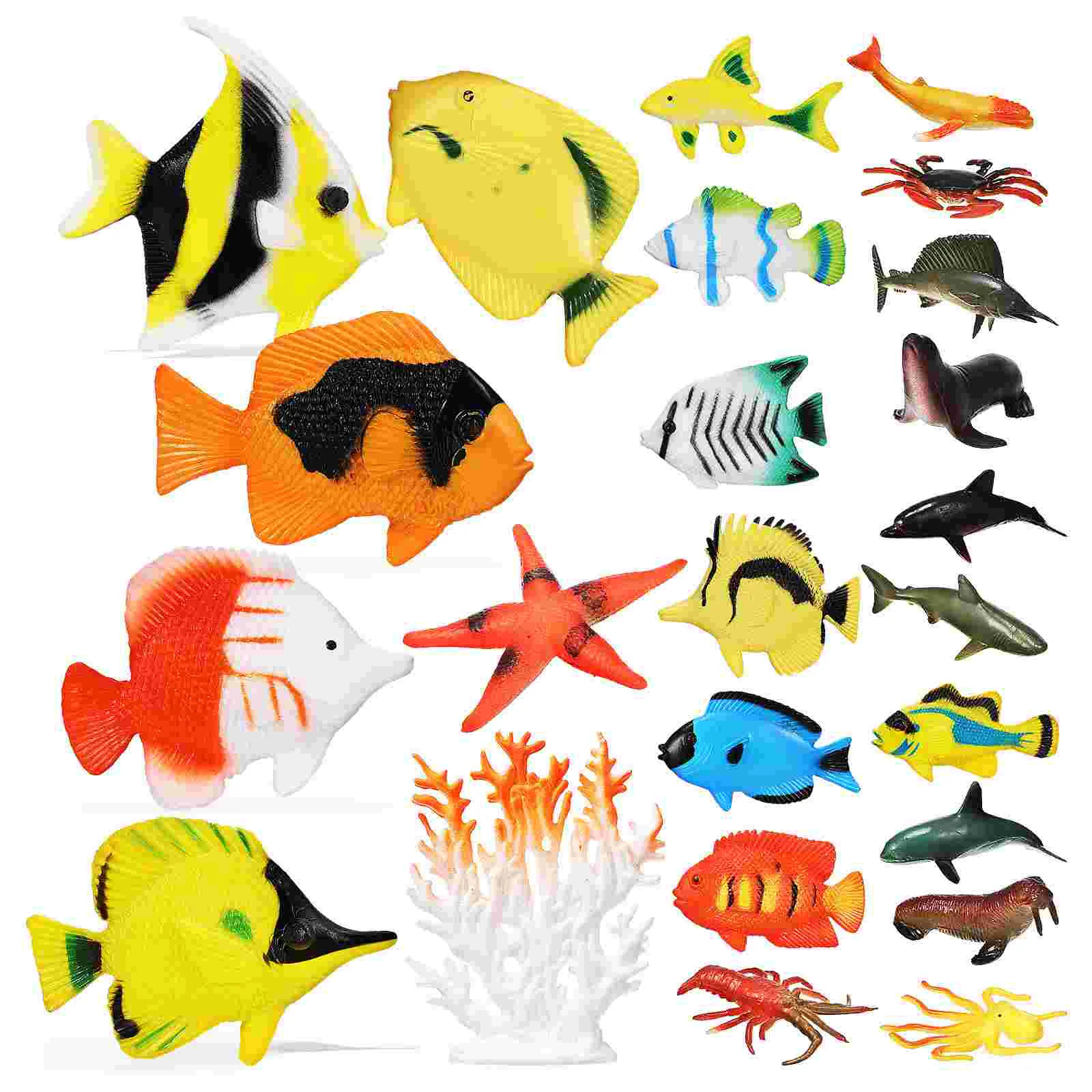 24 Pcs Simulation Marine Animal Model Toy Fish Models Tropical Figures Ocean Sea Gadget Realistic Animals Diorama Kit Mini