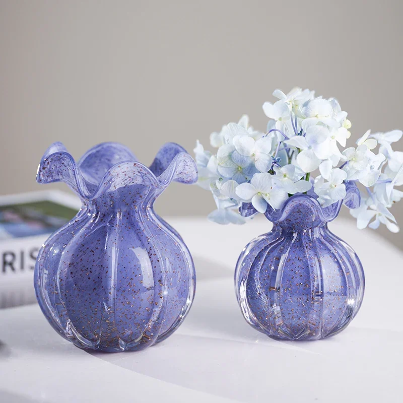 Glass Vase Purple Pink Lace Flower Arrangement Container Table Top Hydroponic Exquisite Dining Table Floral Vase Home Decoration