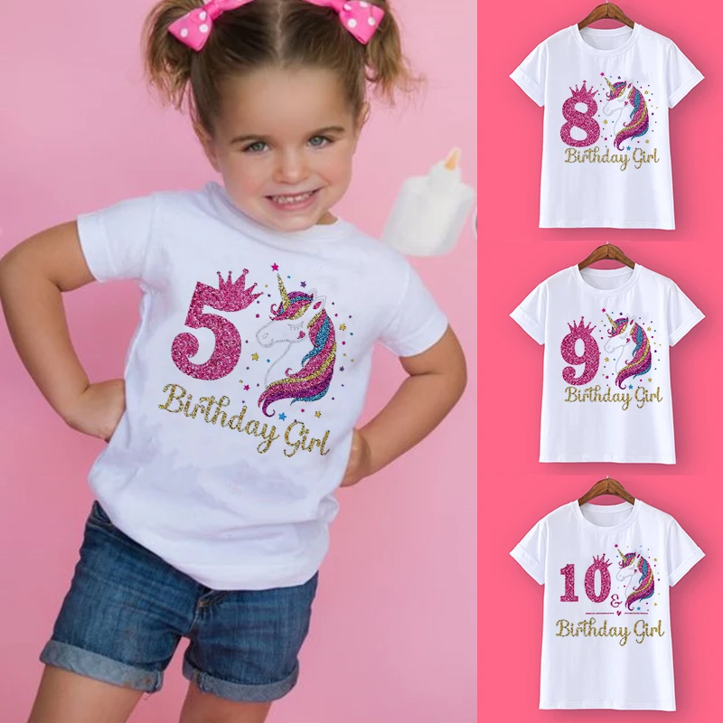 Unicorn Birthday Shirt 1-12 Birthday T-Shirt Wild Tee Girls Party T Shirt Unicorn Theme Clothes Kids Gifts Fashion Tops Tshirt