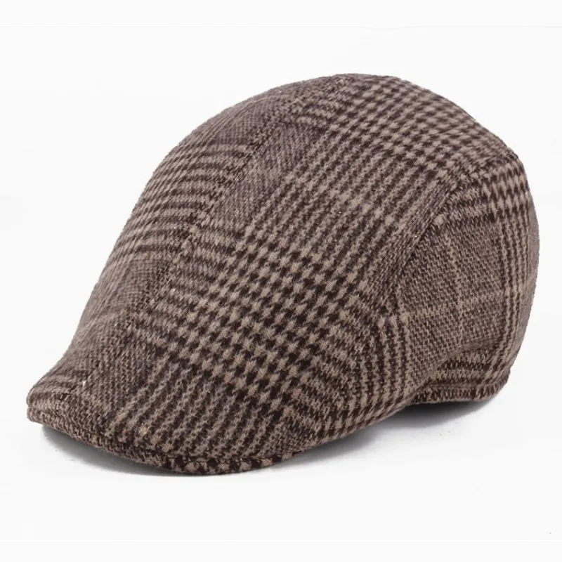 Autumn and winter checkered duck hat brushed fabric warm beret classic winter cap