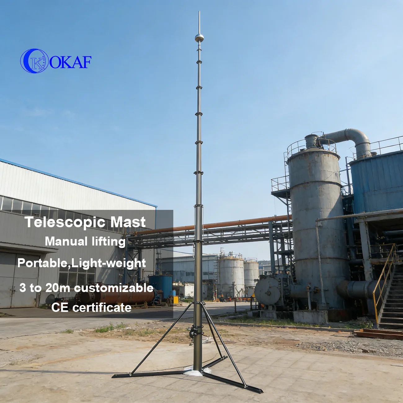 Telecommunication Tower Tv Antenna Mast Hand Winch Aluminum Telescopic Antenna Mast With Guy Wire