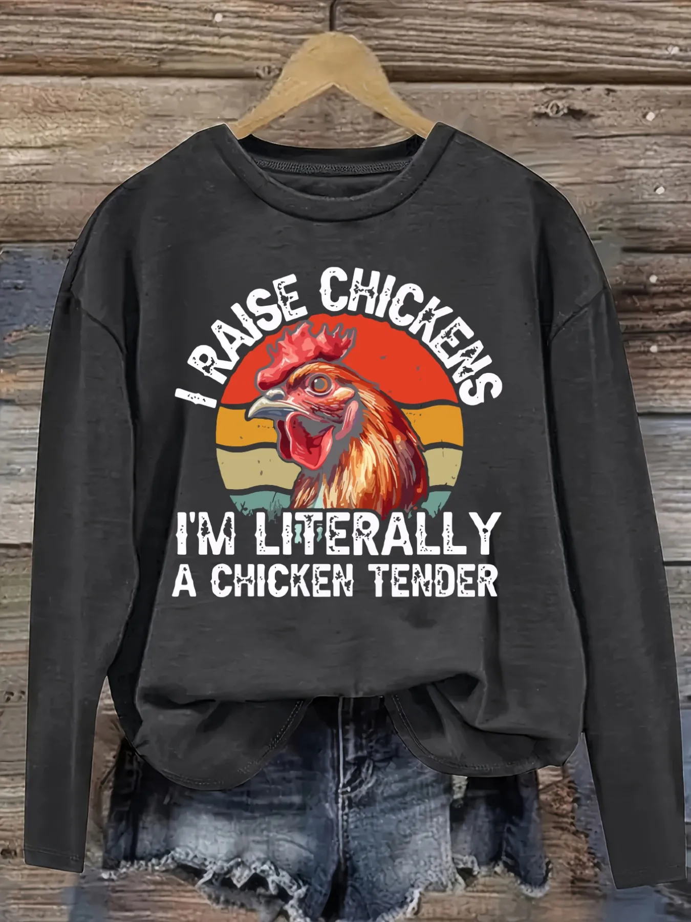 Women's Casual Long Sleeve Crew Neck T-Shirt I Raise Chickens Chicken Tender Design, Round Neck Women's Clothing, Machine Washable, Slightly Elastic, Loose Fit, Spring Autumn Winter Women's T-Shirt, Halloween Costume Outfit