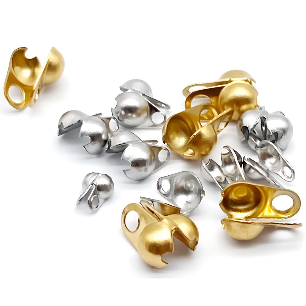 30/50PCS 1.5-5mm Crimp Bead Tip Knot Cover Gold Color Stainless Steel for Jewelry Connector Clip Clasp Fittings Components