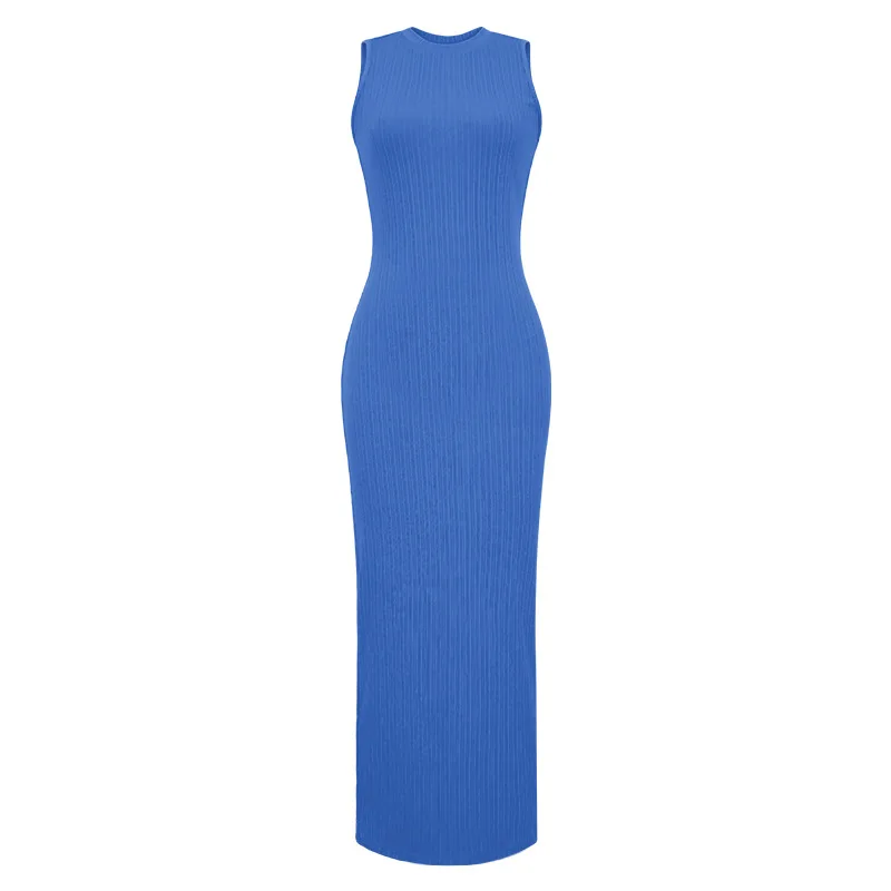 Dress Women Long Dresses Round Neck Sleeveless Vest Bodycon Knitted Elegant High Waist Slim Party Club Knit Vestidos Casual