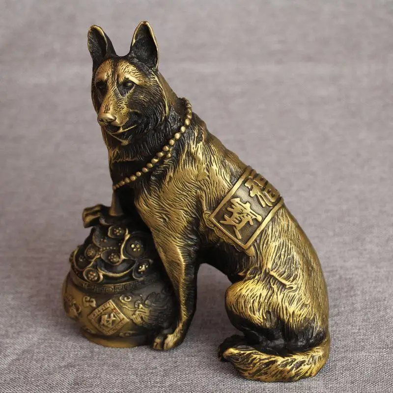

Antique Copper Craftsmanship Pure Copper Brass Home Ornament Dog Portrait