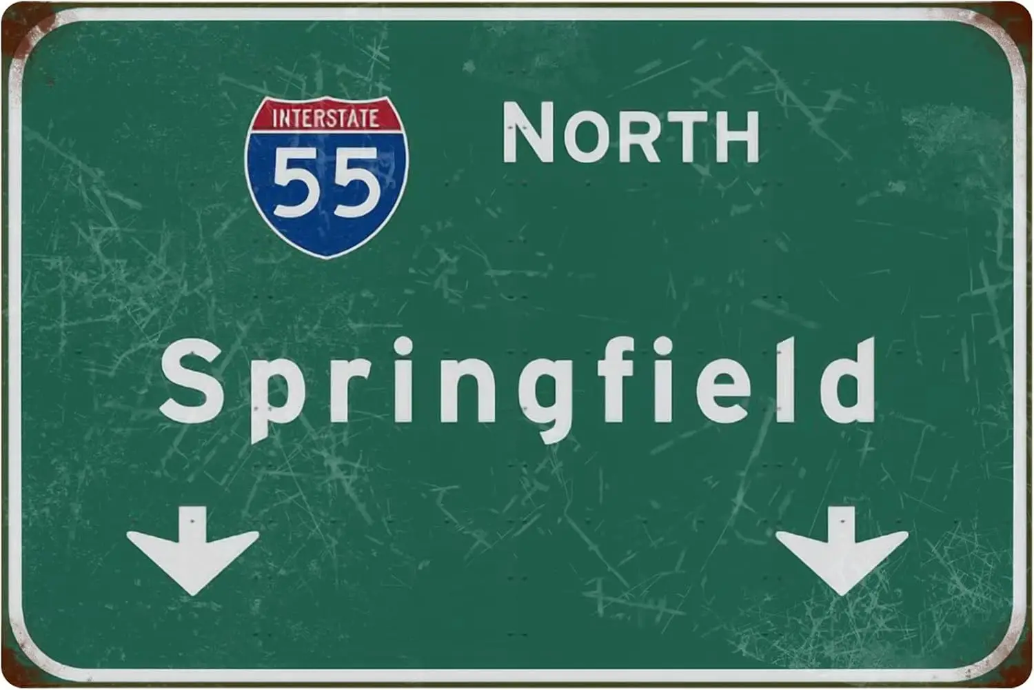 Y1,Tin Sign Vintage North Springfield Interstate 55 Highway Metal Painting Bar Club Restaurant Cafe Wall Decoration 16x12 Inch