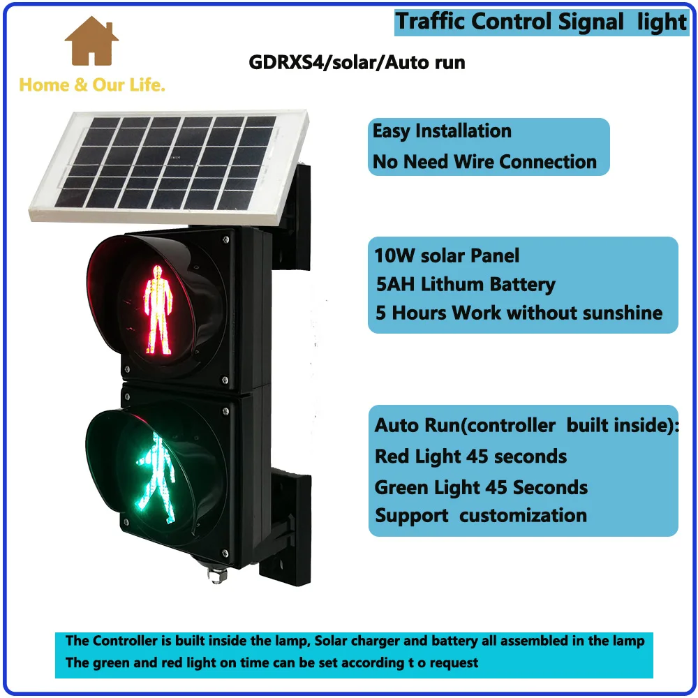 Solar Powered 100mm Red Green Mini Traffic Signal Light  4 Inch Pedestrian Traffic Warning Light Remote Control School Teach lam