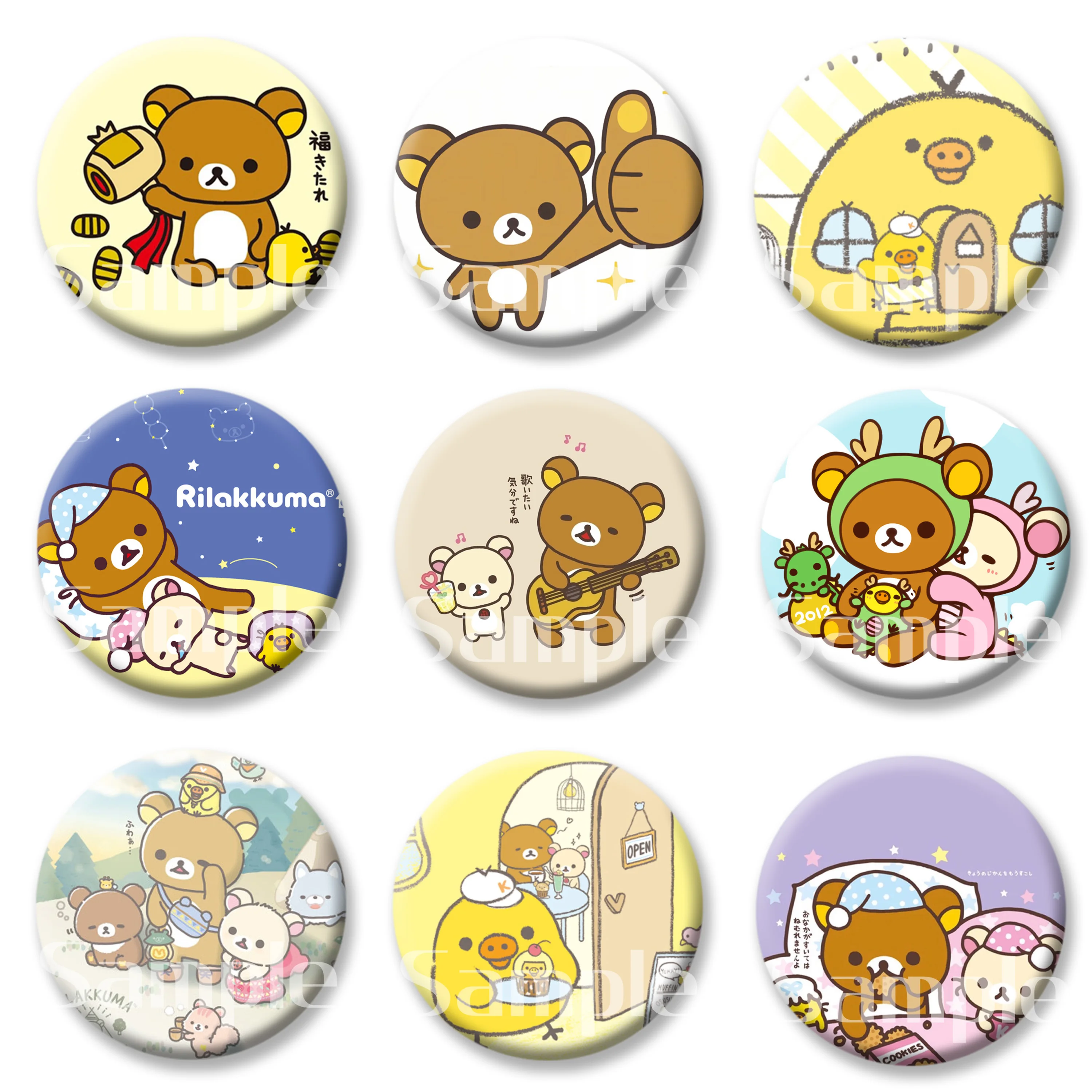 

Japan Anime Rilakkuma Cute Round Brooch Badge Keychain Mirror Refrigerator Magnets 58mm Jewelry Accessories Gifts Creative Badge