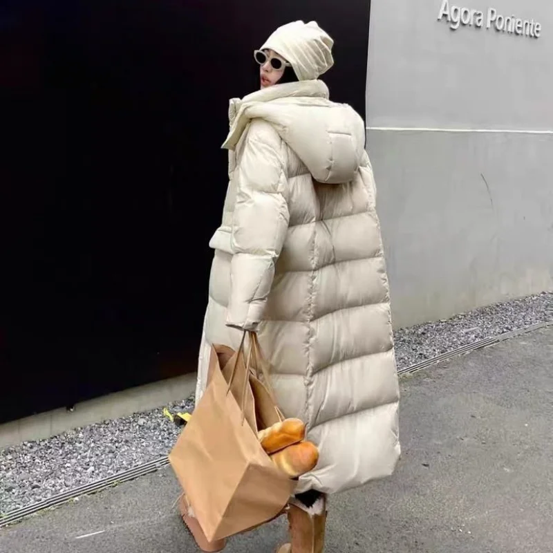 Long Women Jacket Hooded Coats Down Thick Windproof Warm Down Jackets Fashion Loose Outerwear Simple Puffer Winter Coat Female