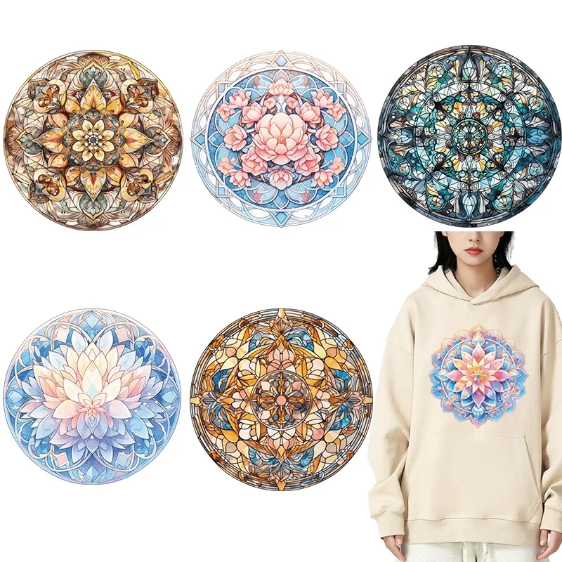 Colored painted glass kaleidoscope DTF Thermo Sticker Decals Heat Transfer On Clothes Iron On Patch For Hoodies Press Printing