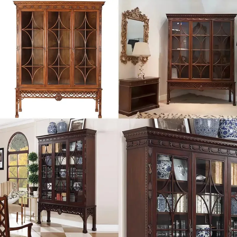 French Antique Style Handmade Solid Wood Side Cabinet Eco Friendly Storage Unit for Living Room Hotel Decor High Quality