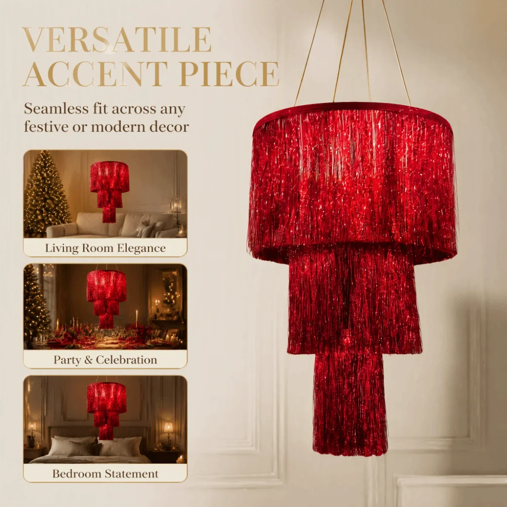 Handmade 3-Tier Hanging Ornaments Hand Woven Laser Raindrop Pendant Light Ornament Nordic Style Gold Tassel Ornament Party Decor