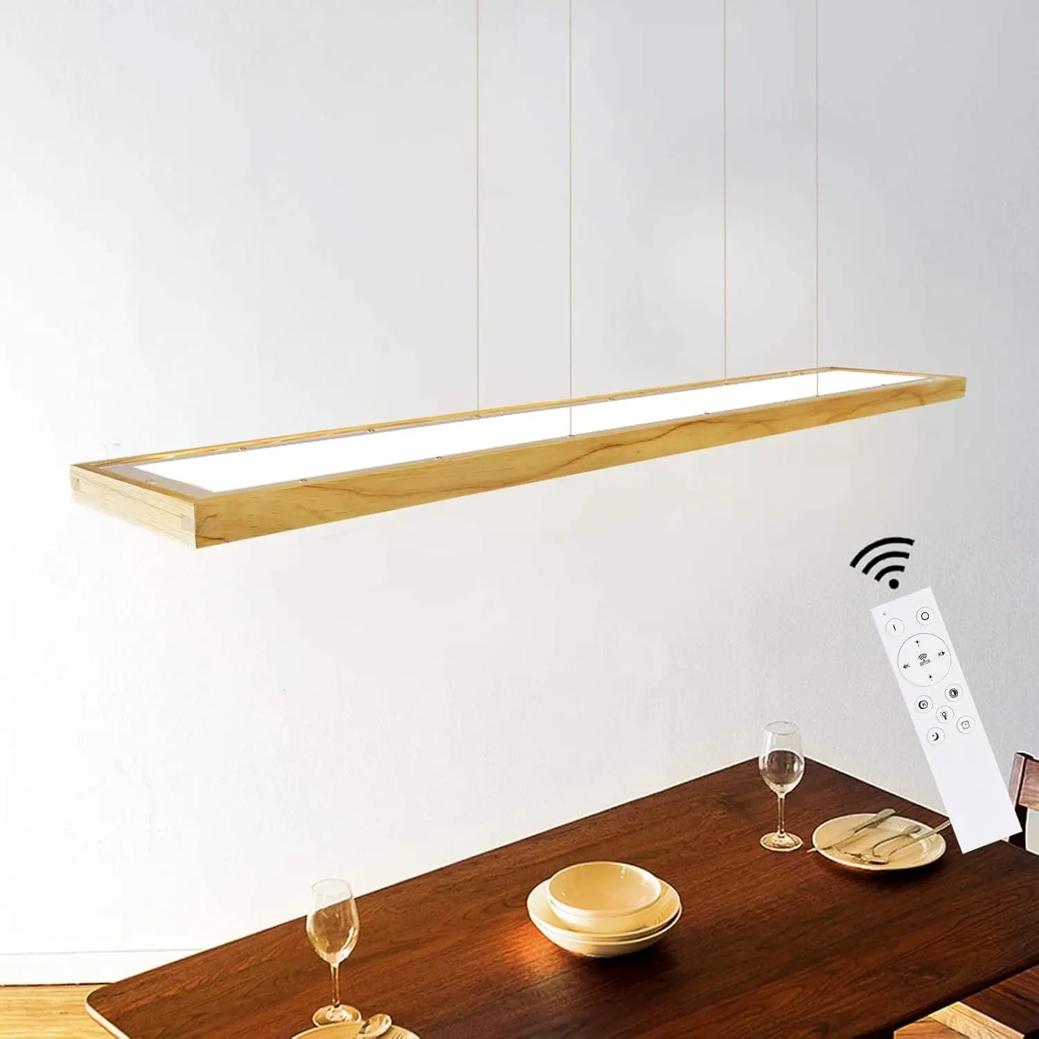 LED Pendelleuchte Hängelampe Holz - Esstischlampe Esszimmer Dimmbar Modern Design 100CM Mit Fernbedienung Esstisch lampe Hängend Höhenverstellbar Hängeleuchte für Wohnzimmer Schlafzimmer Büro