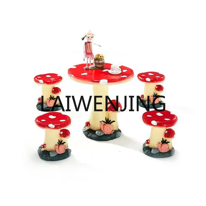 Outdoor Cartoon Mushroom Table and Chair Balcony Small Table and Chair Three-Piece Resin Garden Courtyard Decoration