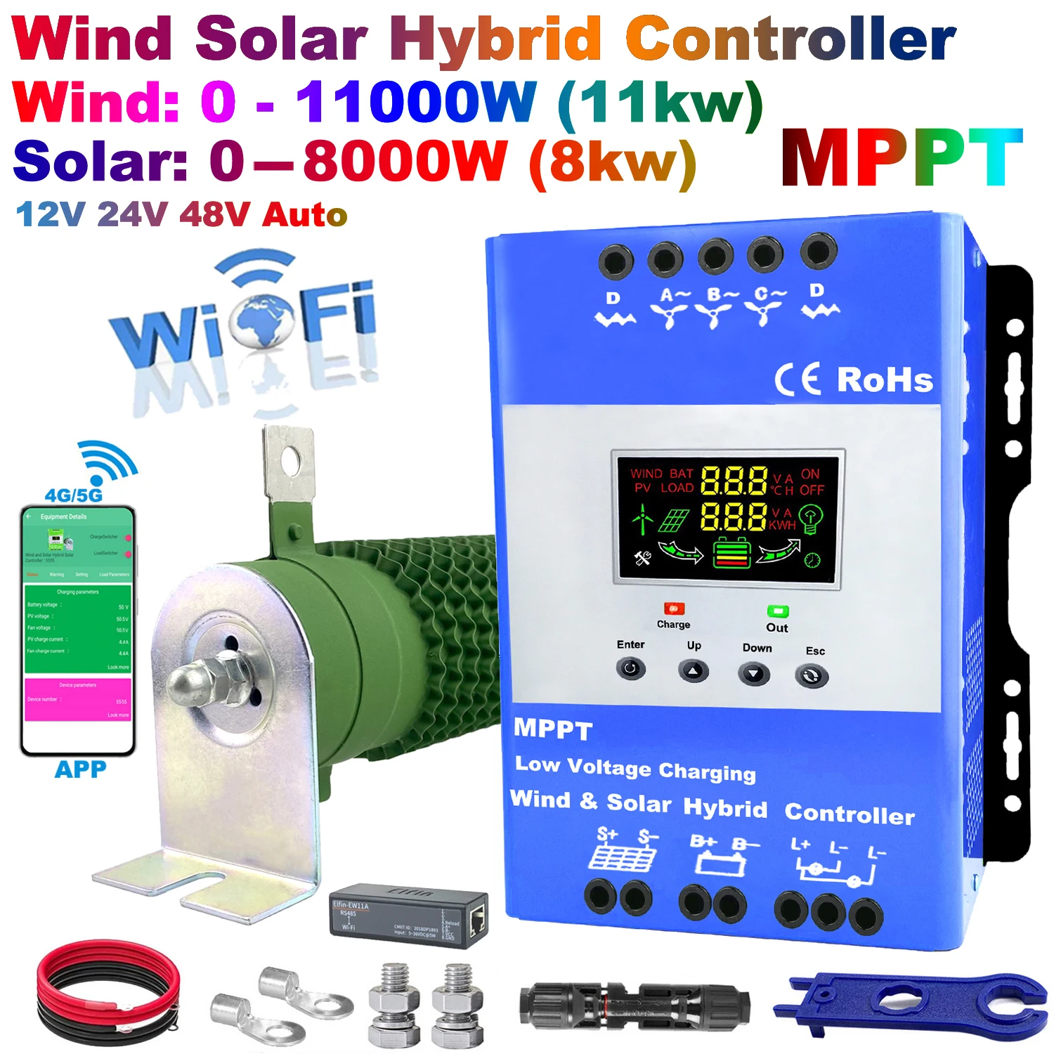 

6000 Вт 12 В 24 В 48 В WIFI MPPT ветровой солнечный гибридный контроллер 160A 100A солнечная панель ветрогенератор зарядное устройство регулятор с отбойной нагрузкой