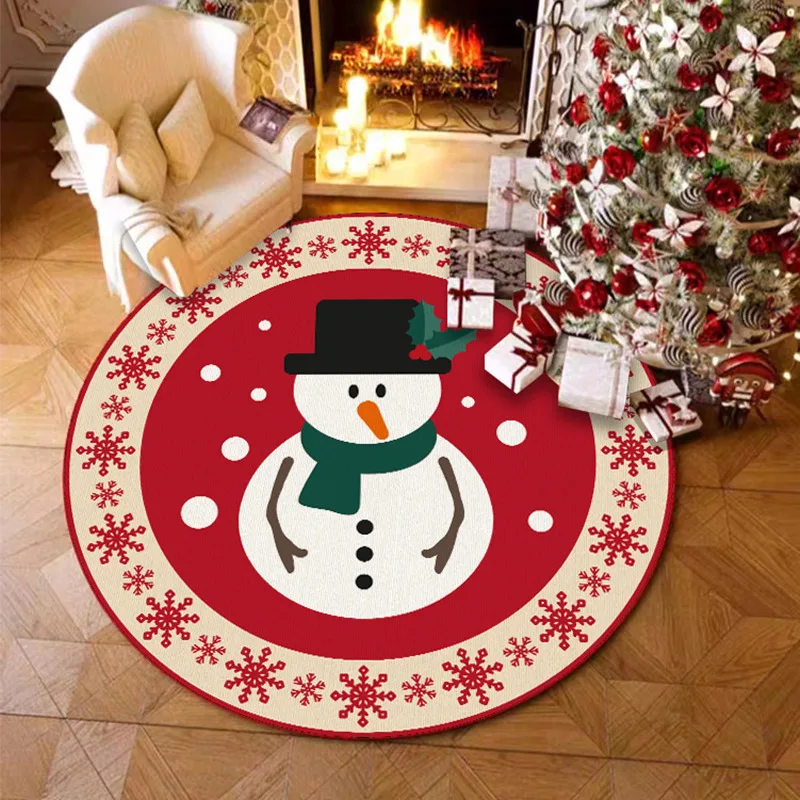 MINISO DISNEY Christmas Carpet Circular Festive Red Atmosphere Floor Mat Tree Foot Pad Children's Room Decoration New Year Rug