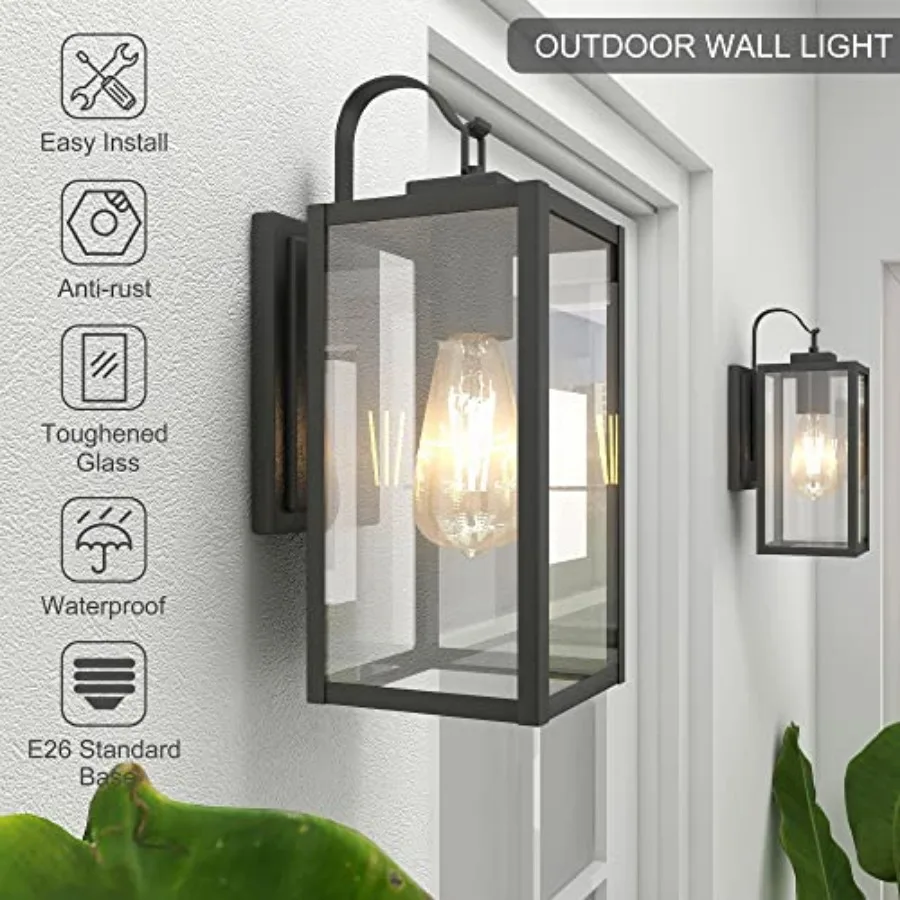 Outdoor Wall Lights, Matte Black Exterior Light Fixture with Clear Glass Shade, Waterproof Front Porch Lightg, Modern Sconce La