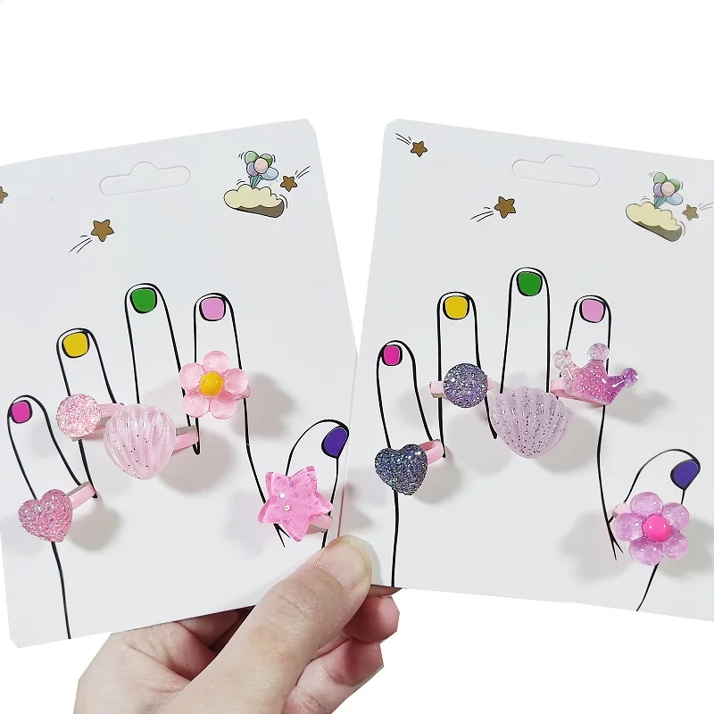 10pcs Children’s Party Dress Rings Girl Pretend Toy Adjustable Rings Cute Mixed Color Gift Jewellery Ring For Kindergarten Kids