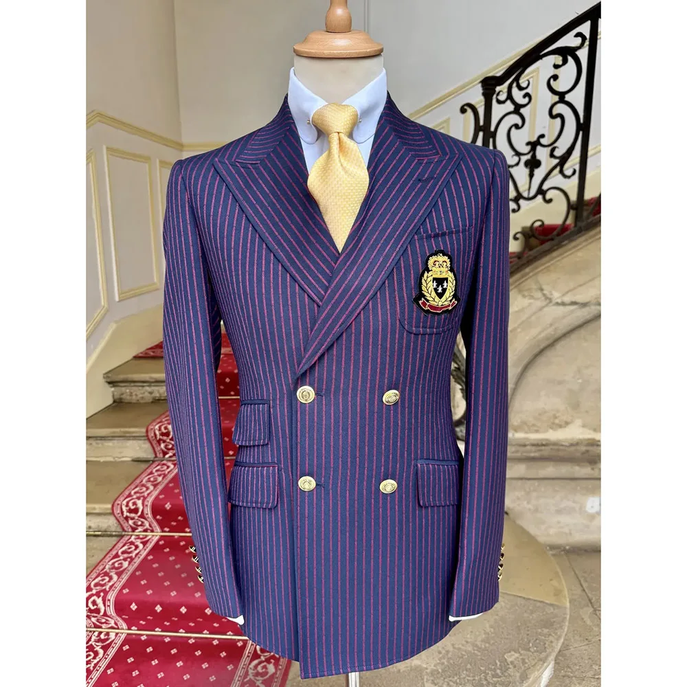 

Fashion Stripe Men's Suit Peak Lapel Double Breasted Male Blazer Formal Slim Fit Business School Office one Piece Male Clothing