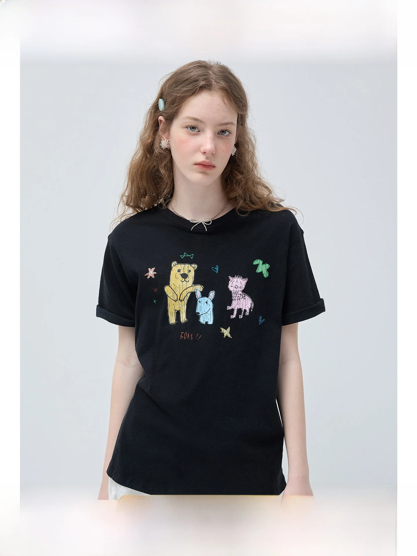 

Large Size Women's round Neck T-Shirt Graffiti Print Loose Short Sleeve Summer Slimming Top Comfortable Breathable Korean Style
