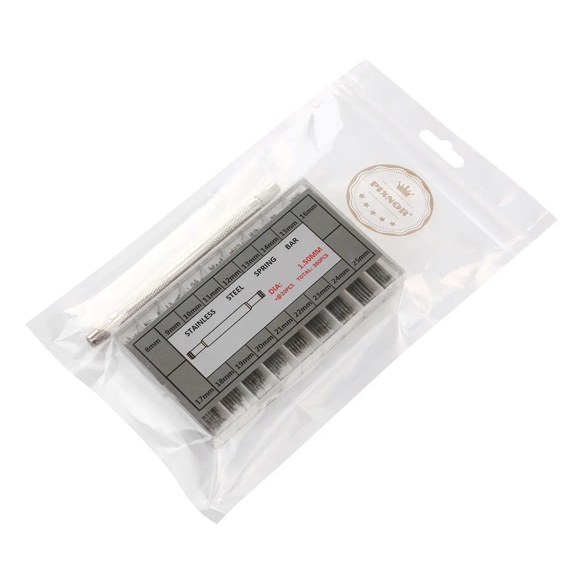 360 قطعة 8-25 مللي متر الفولاذ المقاوم للصدأ الربيع القضبان حزام (استيك) ساعة رابط 18 أحجام الفضة أداة إصلاح مجموعة حزام ساعة اليد استبدال أجزاء الجدول