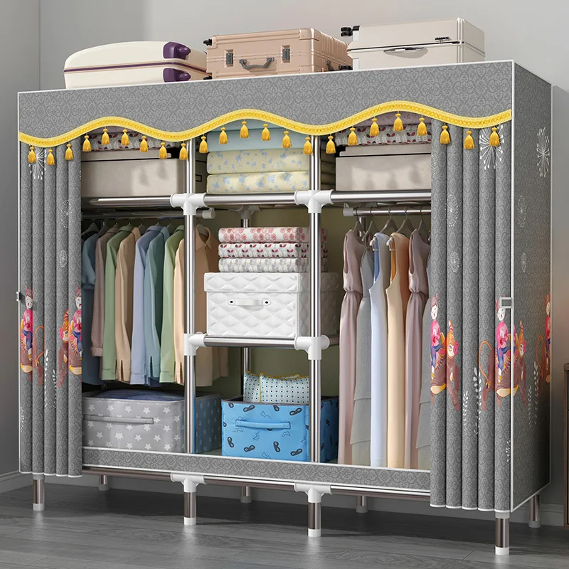 

Cloth wardrobe household bedroom rental room simple wardrobe strong durable steel pipe