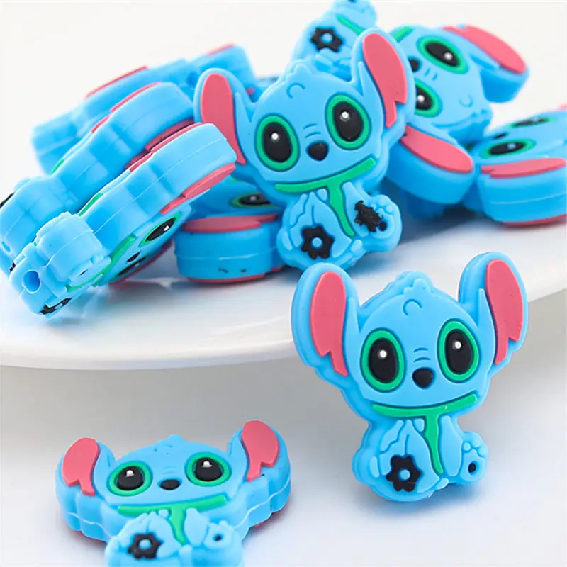 Desenhos animados Stitch Silicone Focal Beads para Fazer Jóias, DIY, Cadeia Mamilo, Bead Pen, Acessórios Artesanais, 10Pcs