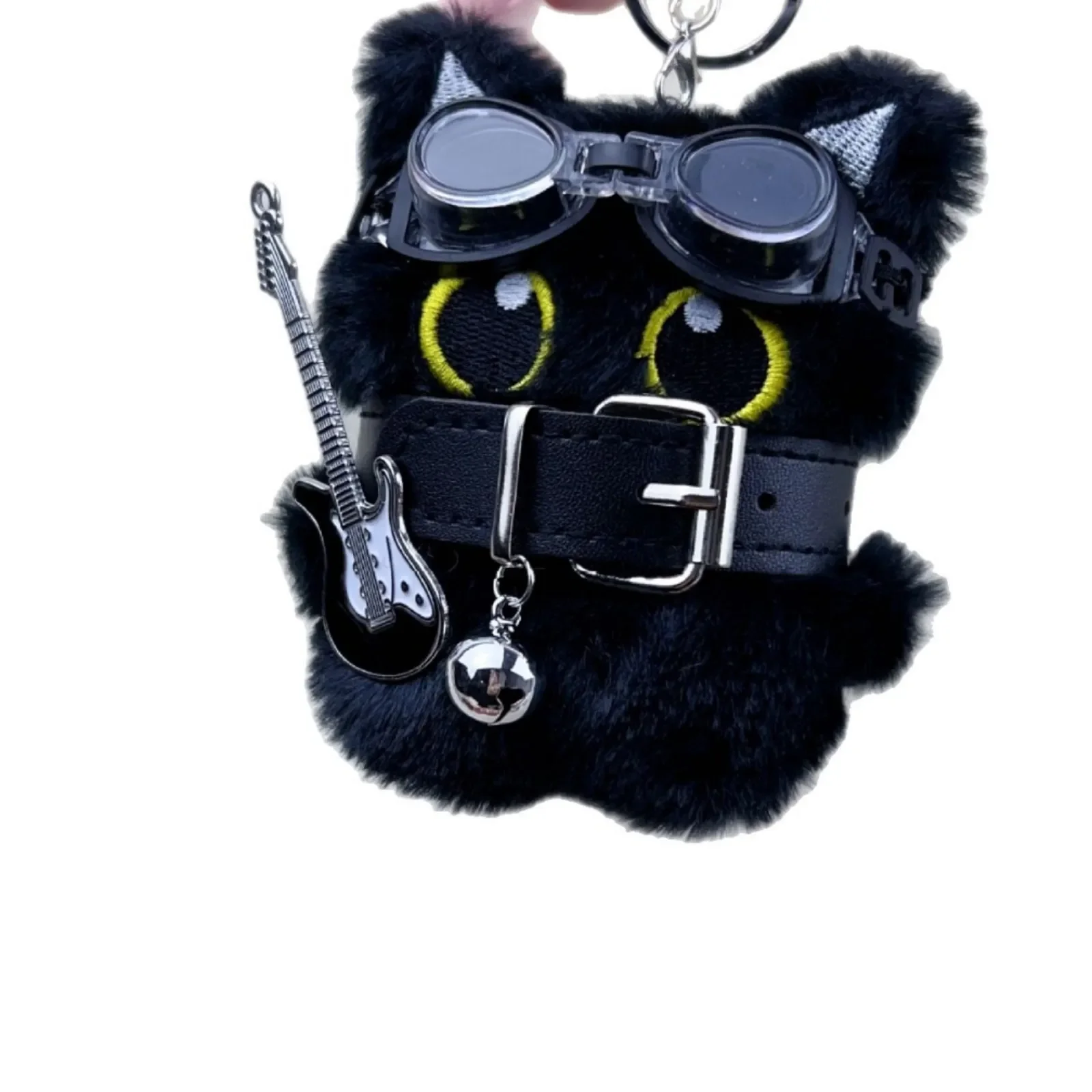 Kawaii Cat Pendant School Bags Punk Rock Black Cat Plushies Kitten Soft Stuffed Doll Cat Plush Keychain Cartoon plush toys gift