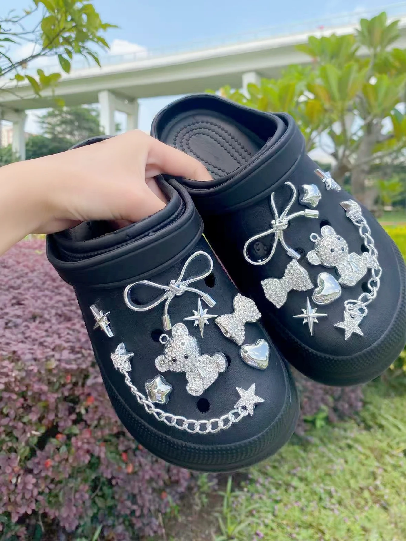 16 pieces of rhinestone teddy bear bow shoe decorations - DIY detachable shoe accessories, shoe decoration parts, holiday gifts