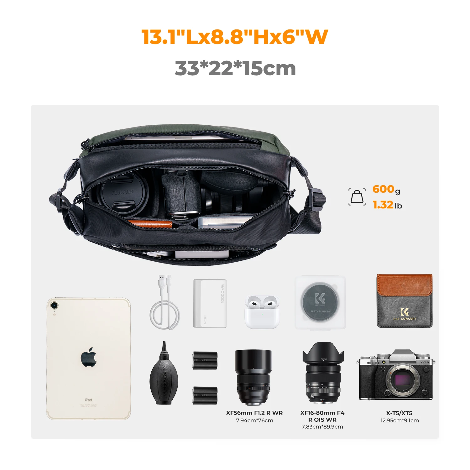 K&F Concept Leichte Kamera-Umhängetasche, 10 l, Fotografie-Umhängetasche für digitale Canon/Nikon/Sony Camears/DJI Mavic Drohnen-Tasche