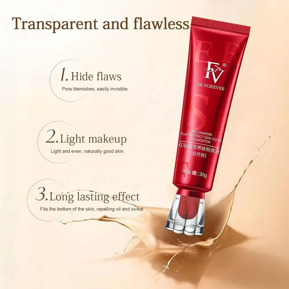 Red FV Foundation Liquid Ginseng Bird\'s Nest Polypeptide Concealer Skin Nourishing BB Cream Makeup Cosmetics