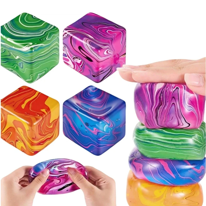 Flow Texture Ice Cube Squishy Stress Relief Cube Toy Soft Squeeze Fidget Block Portable Desktop Decompression Ornament Anxiety