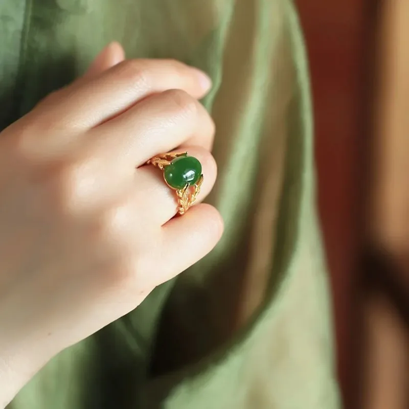 تقليد الطبيعية Hetian النحاس اليشم خواتم اكسسوارات مجوهرات هدايا للنساء التعويذات 18K مجوهرات مطلية بالذهب كولزكو Жénško