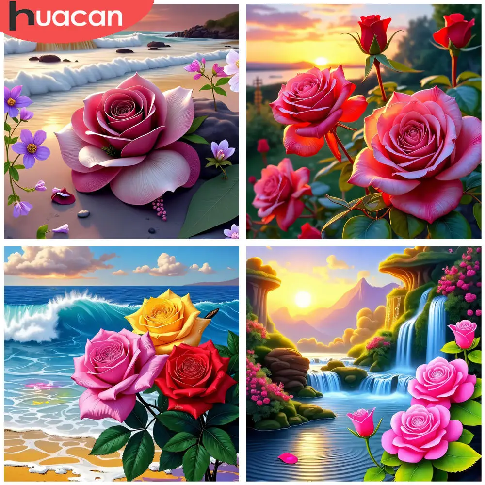 HUACAN Vollbohrer Diamant Malerei Kunst Serene Strand Blumen Landschaft Leinwand 5D Diamant Malerei Kit Mosaik Strass Kunst Dekor