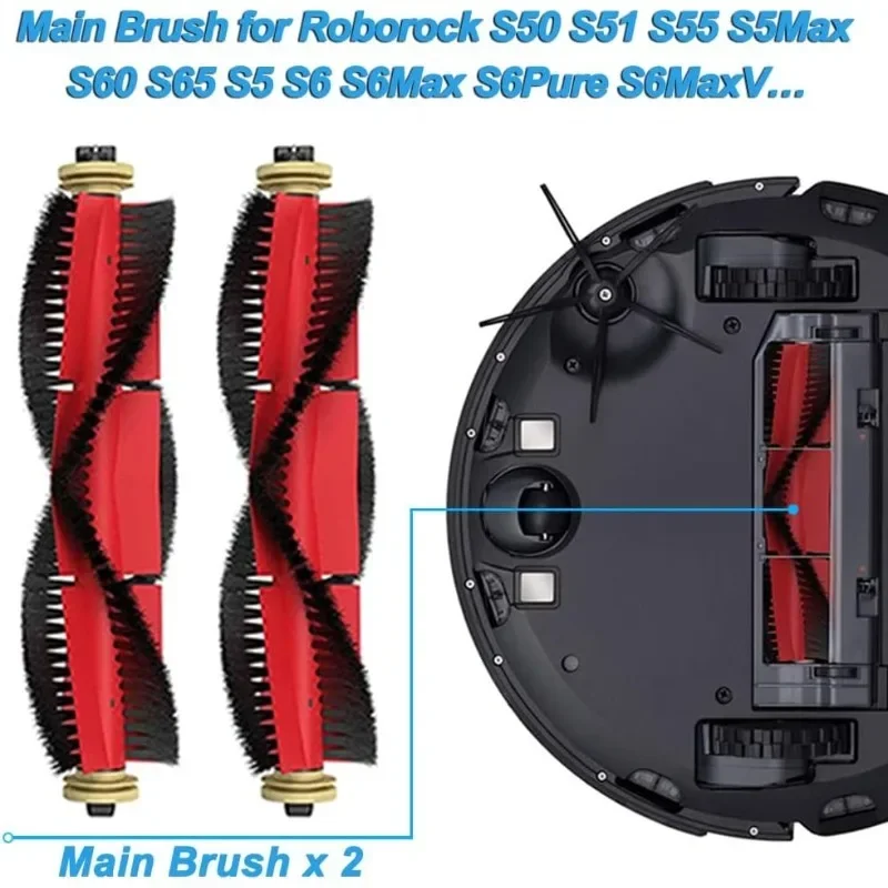 2 Main Brushes+1 Cleaning Brush For Xiaomi Roborock S5 Max, S6 Pure, S6 Max, S6 MaxV, S65, S60, S6, S55, S51, S50, and S5