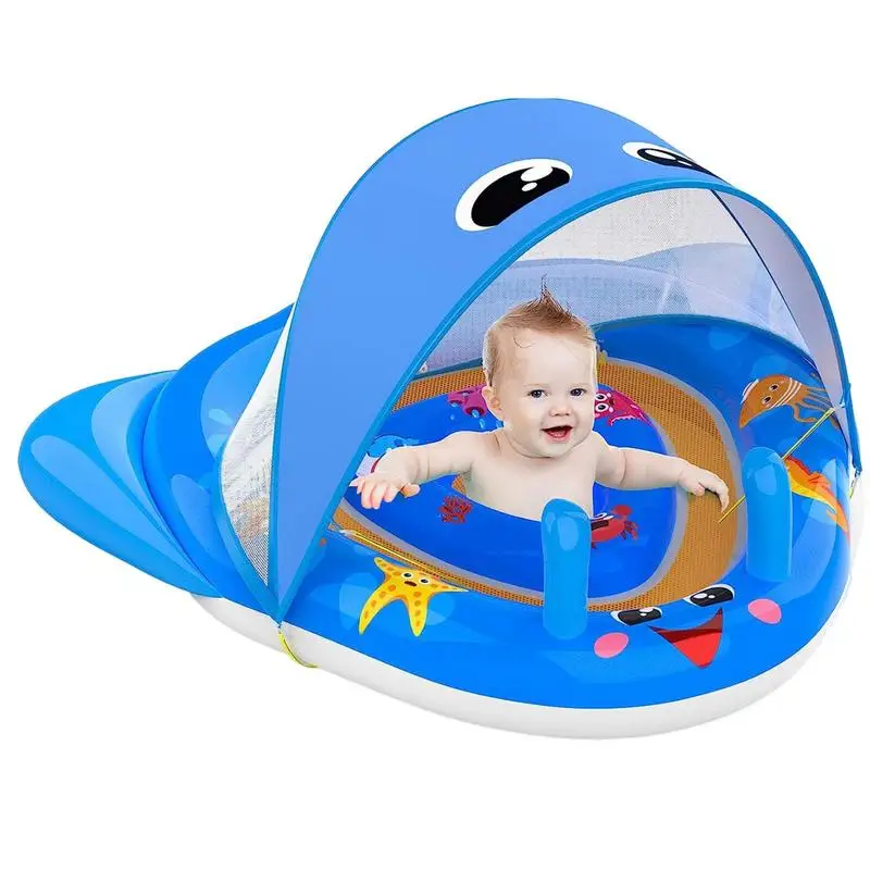 

Toddler Swimming Float Inflatable Safety Pool Floatie With Detachable Sun Protection Canopy Safe Swim Training Floats For Kids