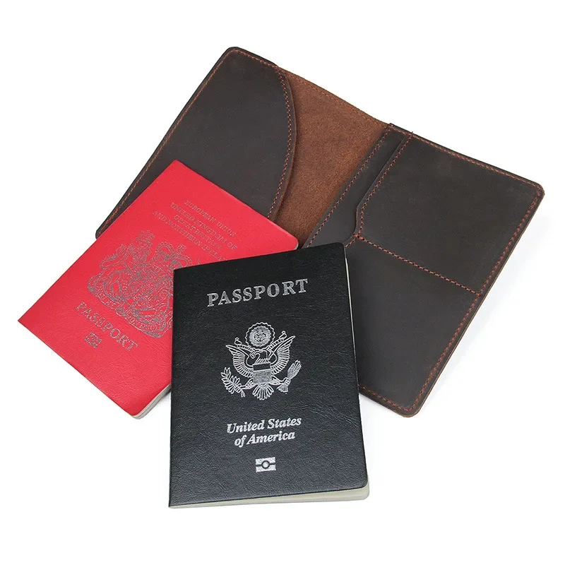 Passport Cover Genuine Leather Driver License Bag Crazy Horse Leather Car Driving Document Credit Card Holder Purse Wallet Case