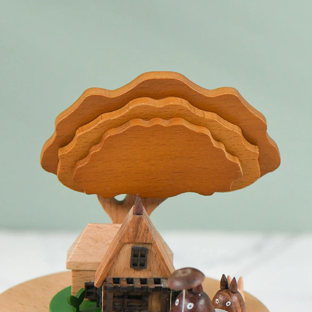 Cartoon Three Kittens Rotating Music Box Wooden Crafts Coil Music Box Exquisite Home Decoration Holiday Birthday Gift