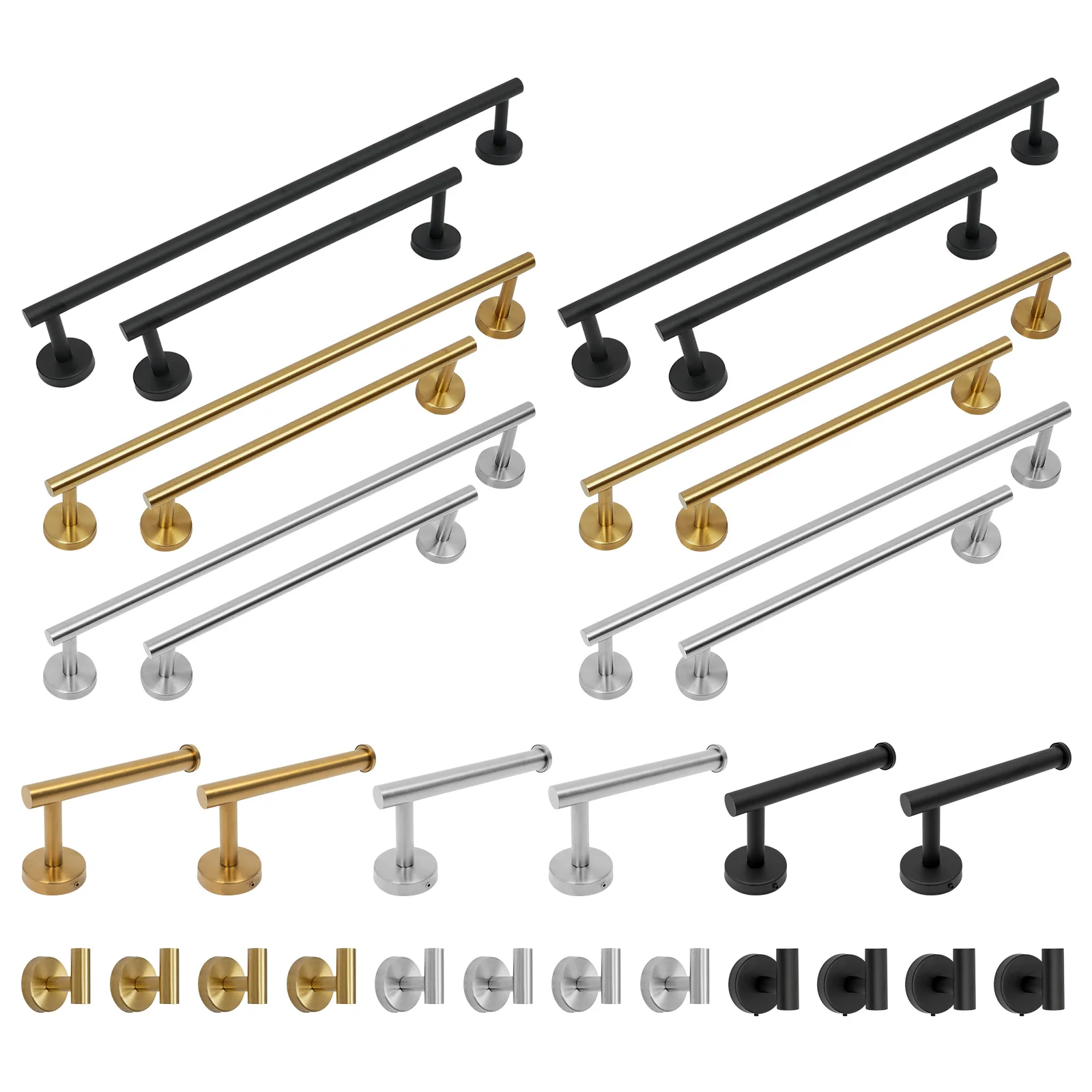 10Pcs Stainless Steel Bathroom Hardware Set Wall Mounted Towel Rail Bar Rack Bathroom Accessories